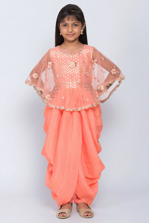 Salmon Peach Silk Two Piece Set image number 0