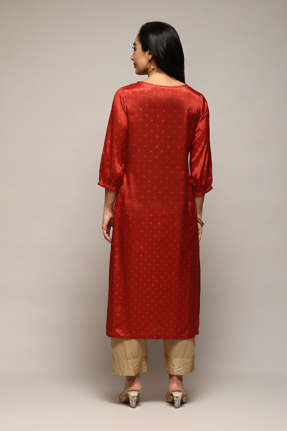 Rust Orange Viscose Straight Printed Kurta image number 4