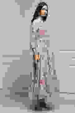 Light Blue Cotton Floral Tiered Dress image number 4