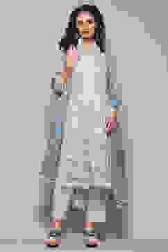 Off White Polyester A-Line Suit Set image number 7