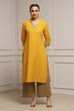 Yellow Cotton Yarndyed Straight Kurta
