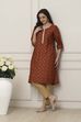 Orange All-Over Floral Printed Straight Kurta