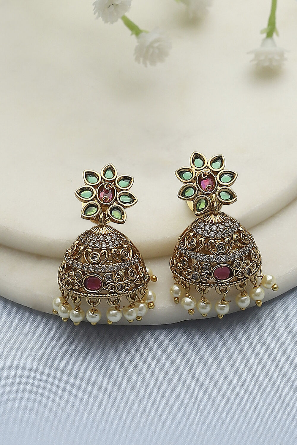 Gold Green Alloy Jhumka image number 0