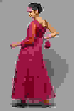 Fuschia Art Silk Anarkali Kurta Legging Suit Set image number 2