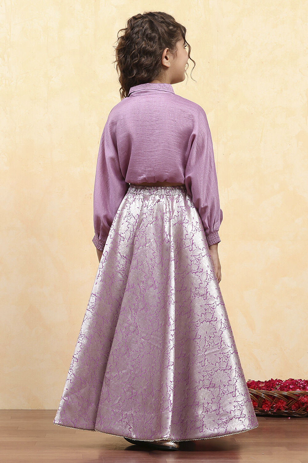 Purple Polyester Dyed Relaxed Lehenga Set image number 4