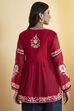 Red Cotton Silk Embroidered Full Sleeve Kurti image number 4