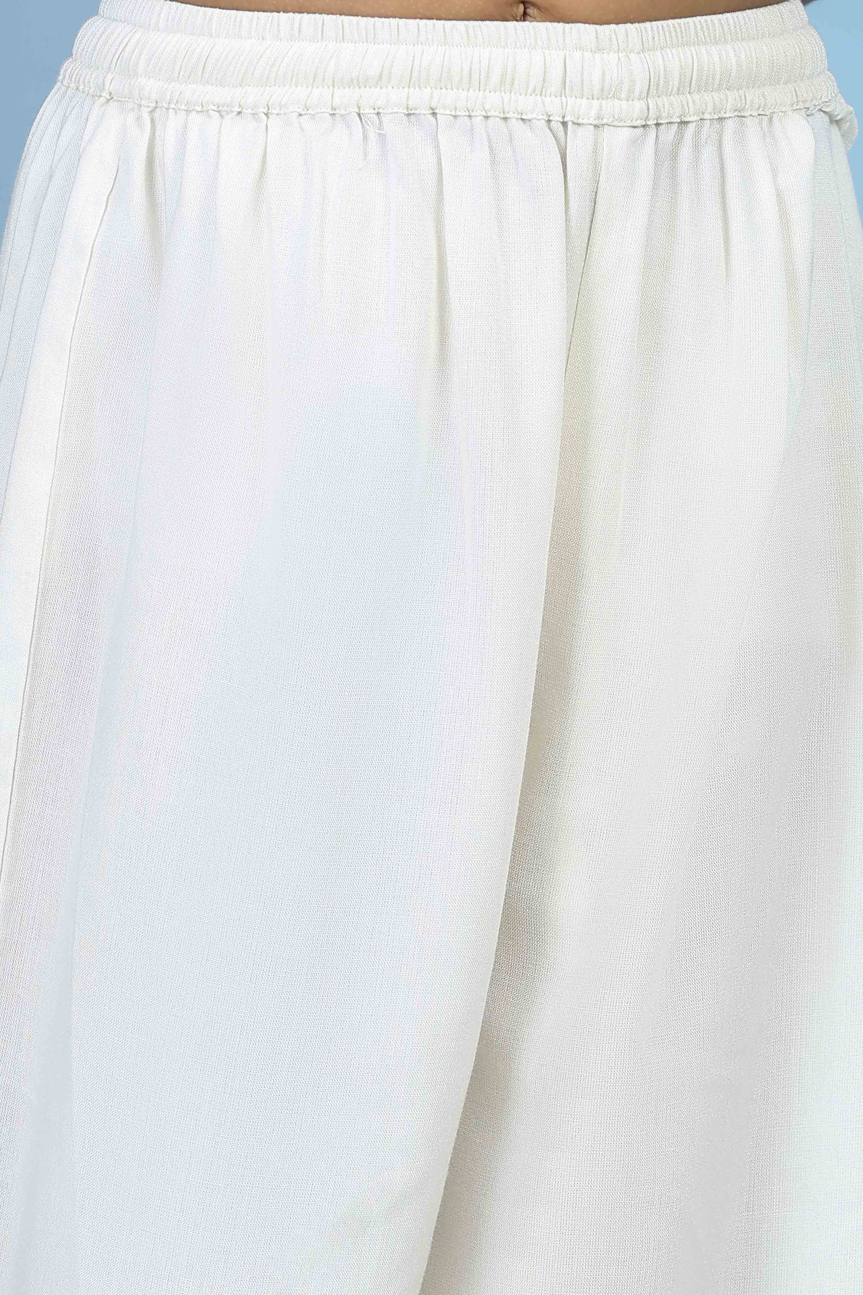 White Cotton Printed Straight Suit Set image number 2