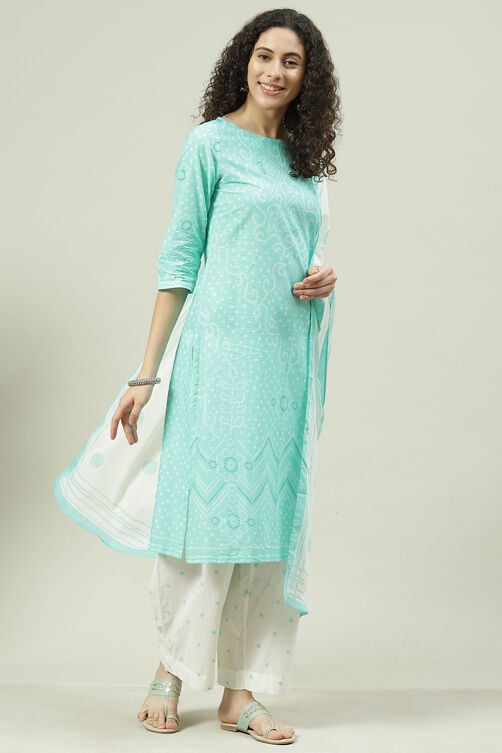 Pink Printed Cotton Straight Kurta Palazzo Suit Set image number 6
