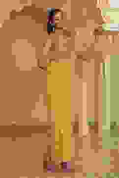 Yellow Poly Georgette Digital Printed Gown Saree image number 4