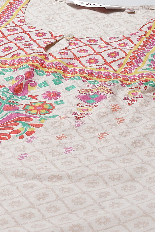 Cream Cotton Straight Printed Kurta image number 1