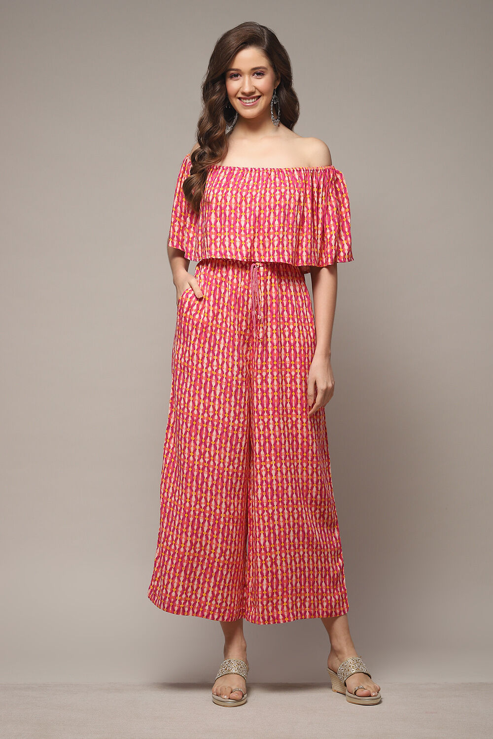 Pink LIVA Printed Jumpsuit image number 1
