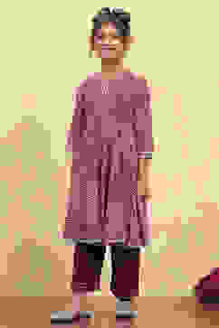 Purple Cotton Printed Anarkali Suit Set image number 6