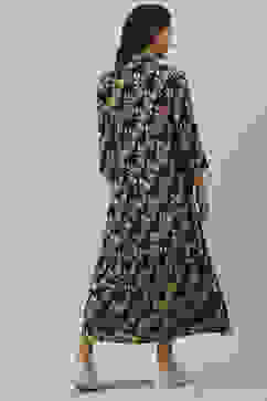 Navy Rayon A-Line Printed Dress image number 4