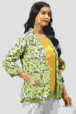 Mud Ochre LIVA Printed Kurta with Jacket image number 6