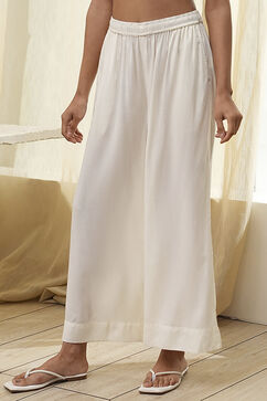 Off-White Viscose Solid Straight Palazzos image number 2