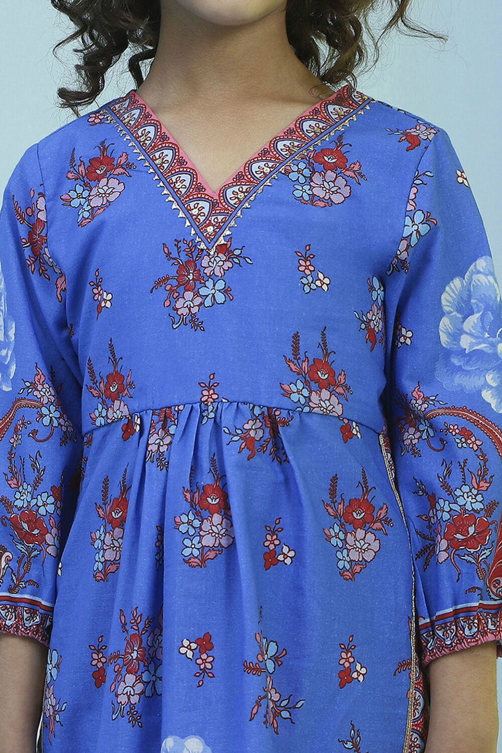 Blue and Pink Cotton Printed Straight Suit Set image number 1