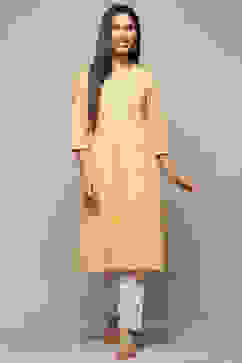 Yellow Cotton Straight Kurta image number 5