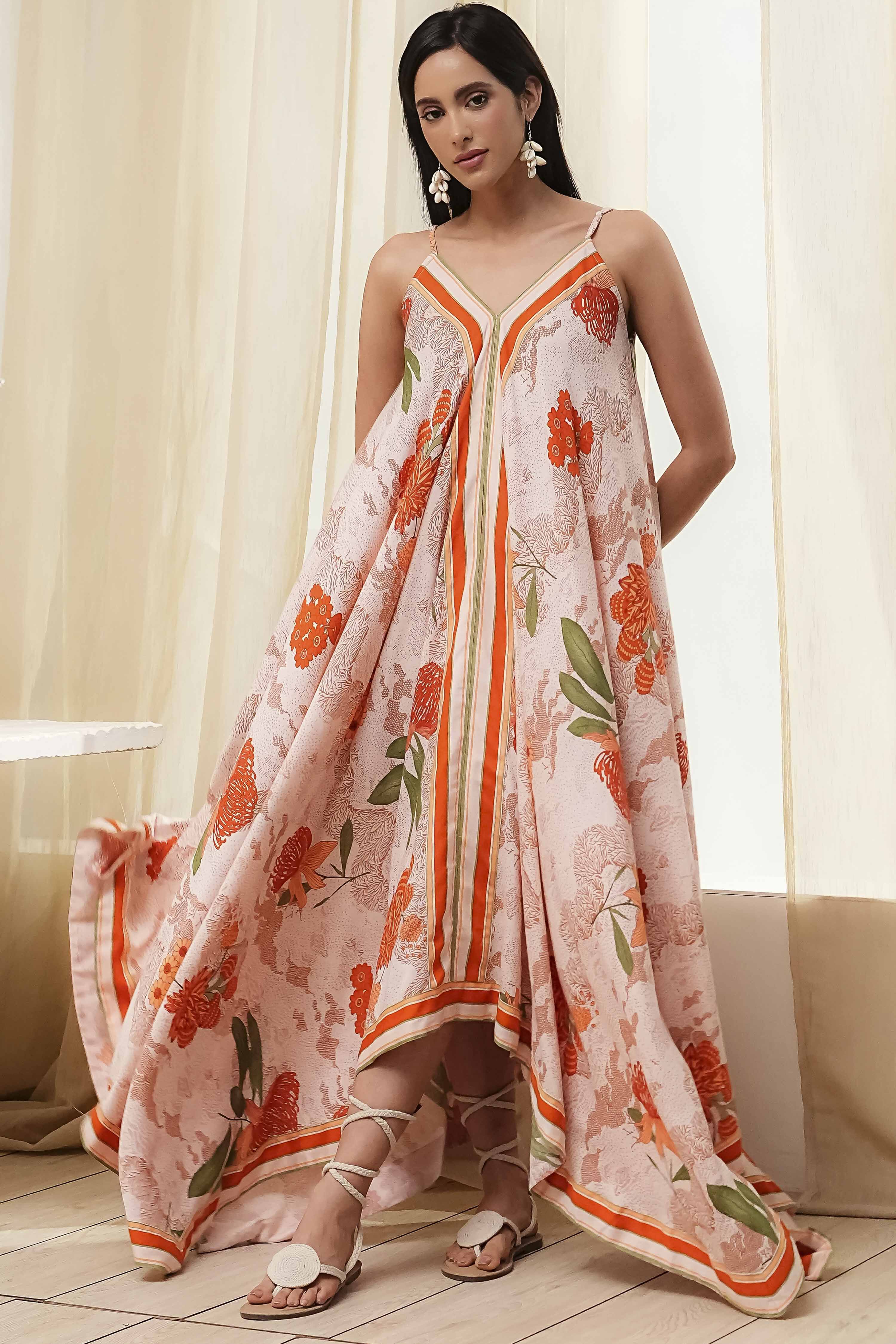 Beige Floral Printed Strappy Relaxed Maxi Dress image number 0
