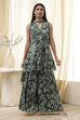Green Cotton Floral Peplum Suit Set image number 6