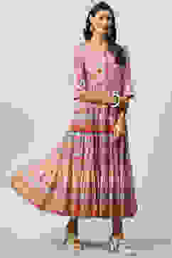 Cream Cotton Tiered Printed Dress image number 3