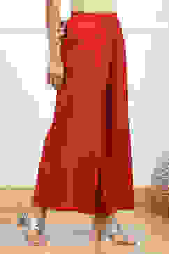 Red Viscose Solid Straight Palazzo image number 3