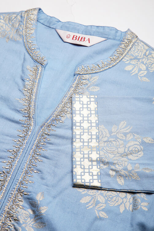 Light Blue Cotton Straight Kurta Palazzo Suit Set image number 1