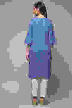 Electric Blue Viscose Straight Printed Kurta image number 2