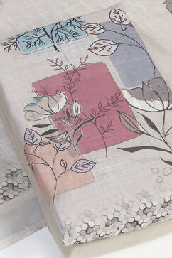 Beige Linen Blend Machine Embroidered Unstitched Suit Set image number 6