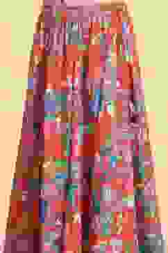 Red Viscose Rayon Flared Printed Lehenga Set image number 2