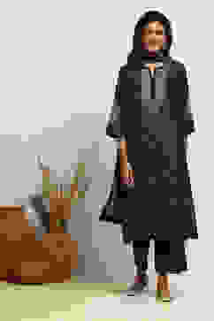 Indigo Modal Chanderi Bandhani Printed Straight Suit Set image number 6