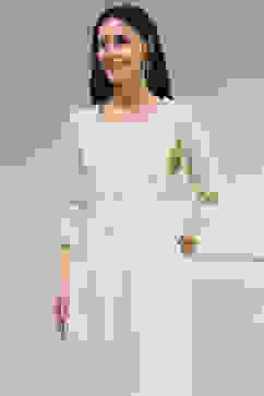 White Tissue Applique Unstitched Suit Set image number 2