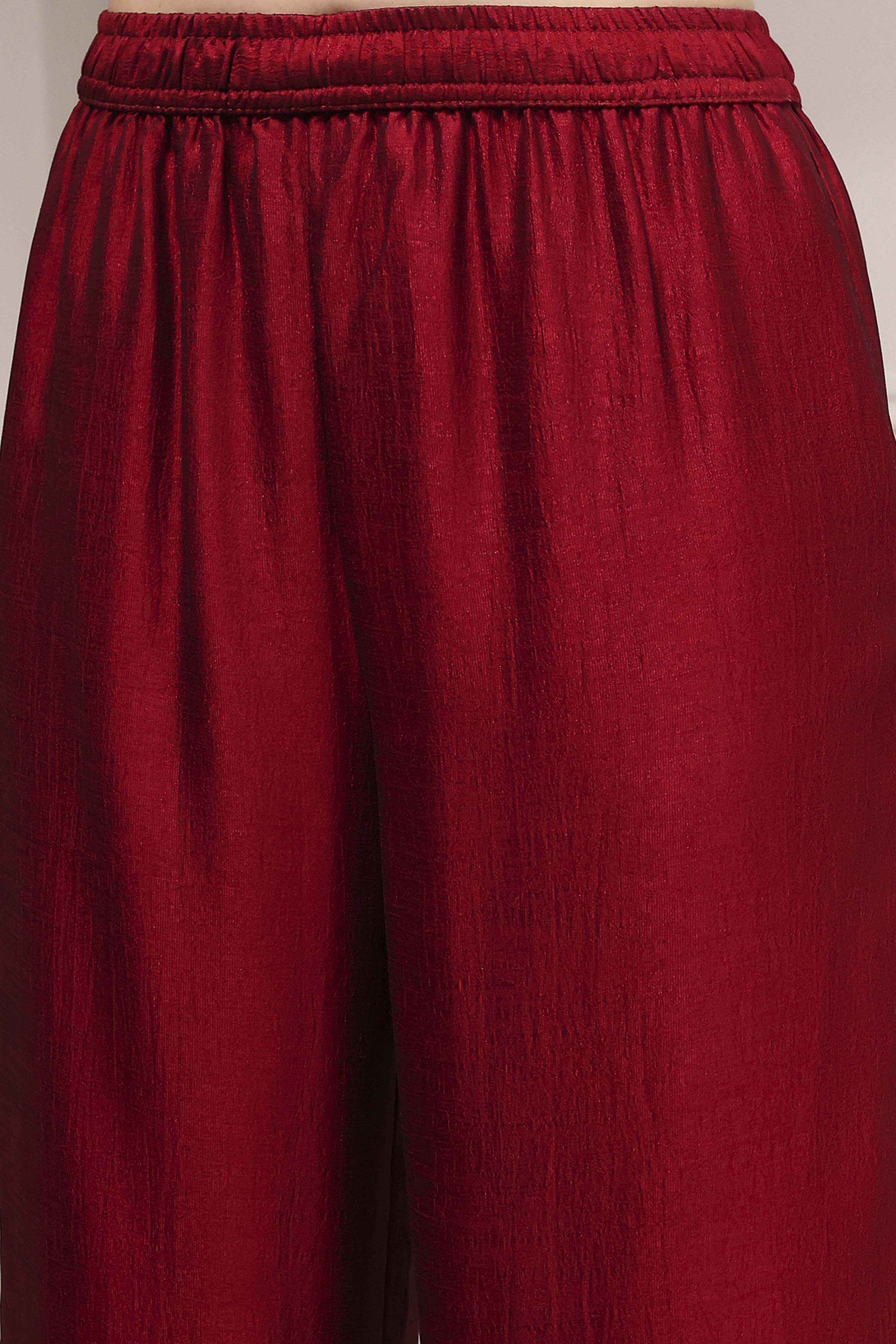 Red Self-Designed Straight Kurta Set image number 2