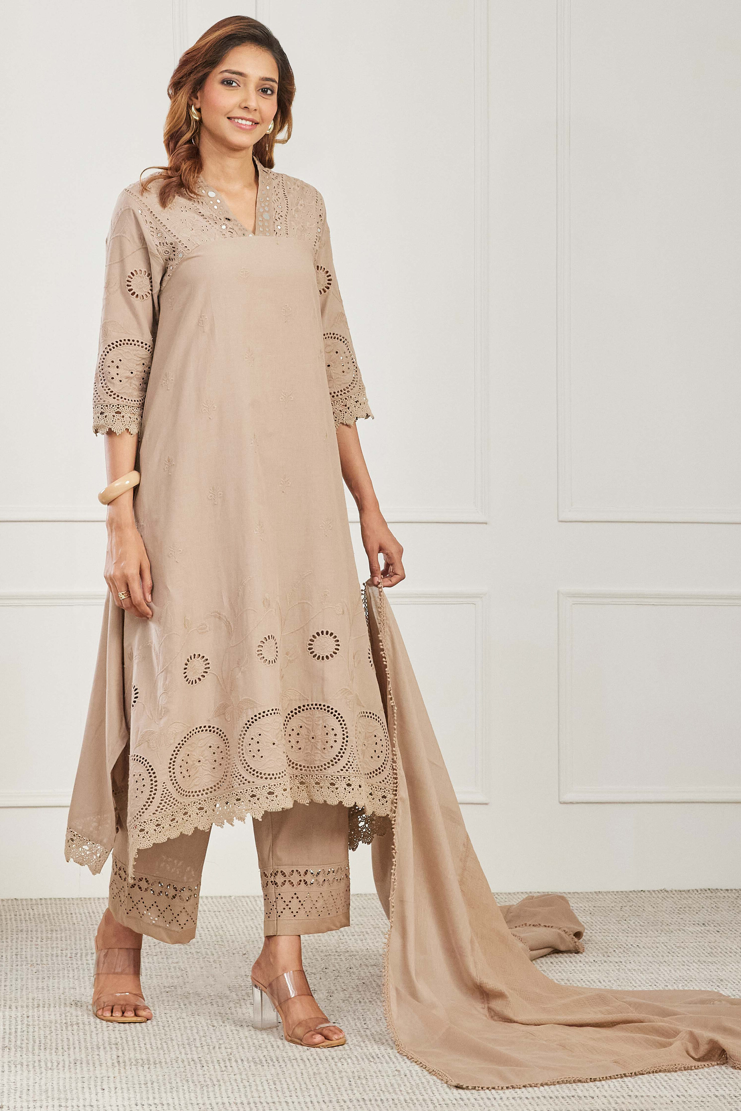 Grey Cotton Asymmetric Suit Set image number 7