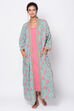 Teal And Pink Cotton Printed Sleepwear Robe image number 1