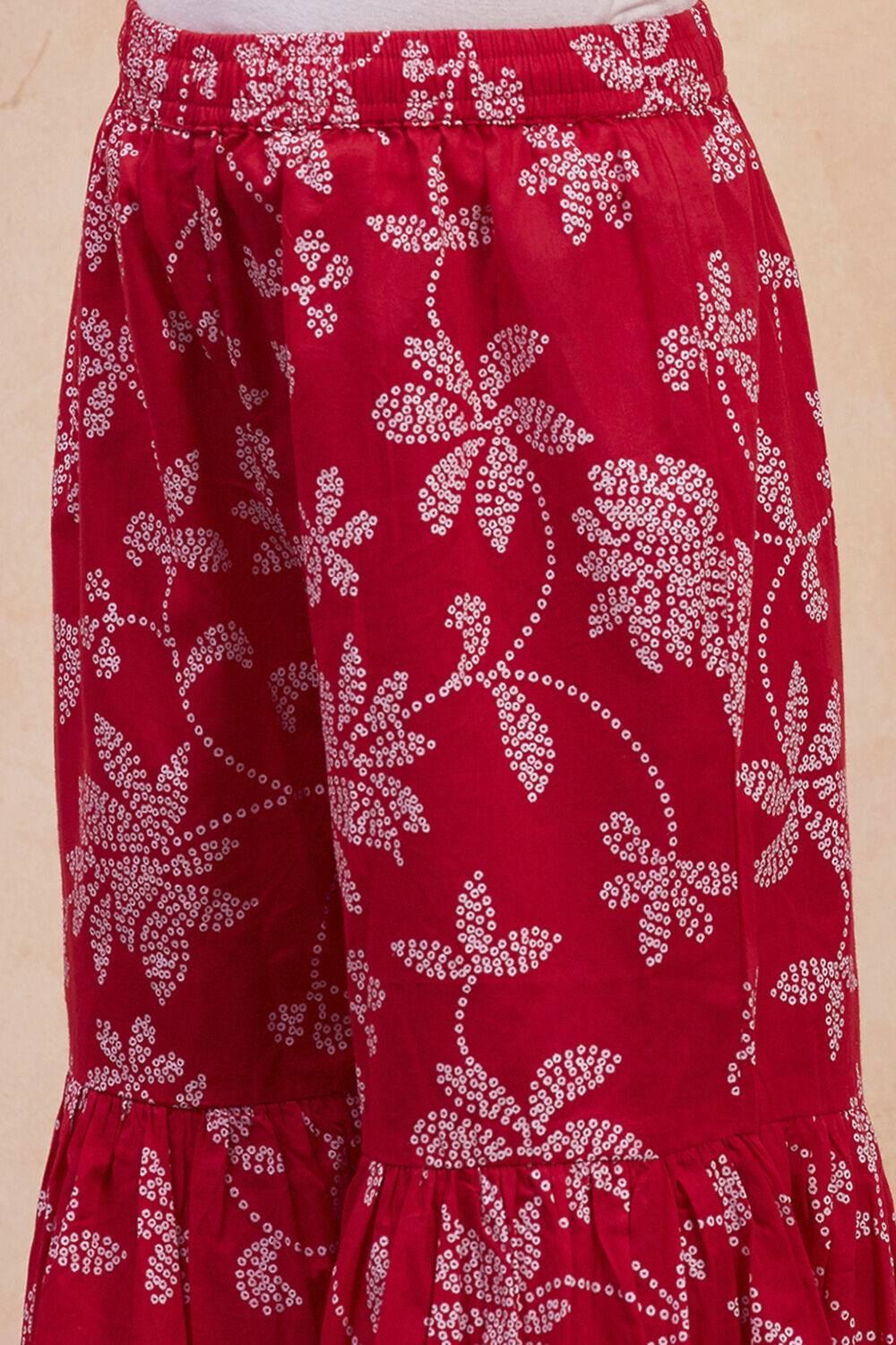 Red Cotton Printed Tiered Kurta Set image number 2