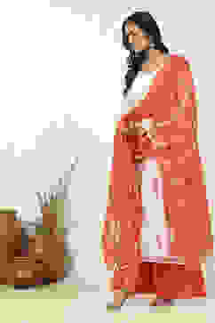 Red Cotton Hand Block Print Unstitched Suit Set image number 4