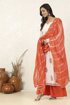Red Cotton Hand Block Print Unstitched Suit Set image number 4