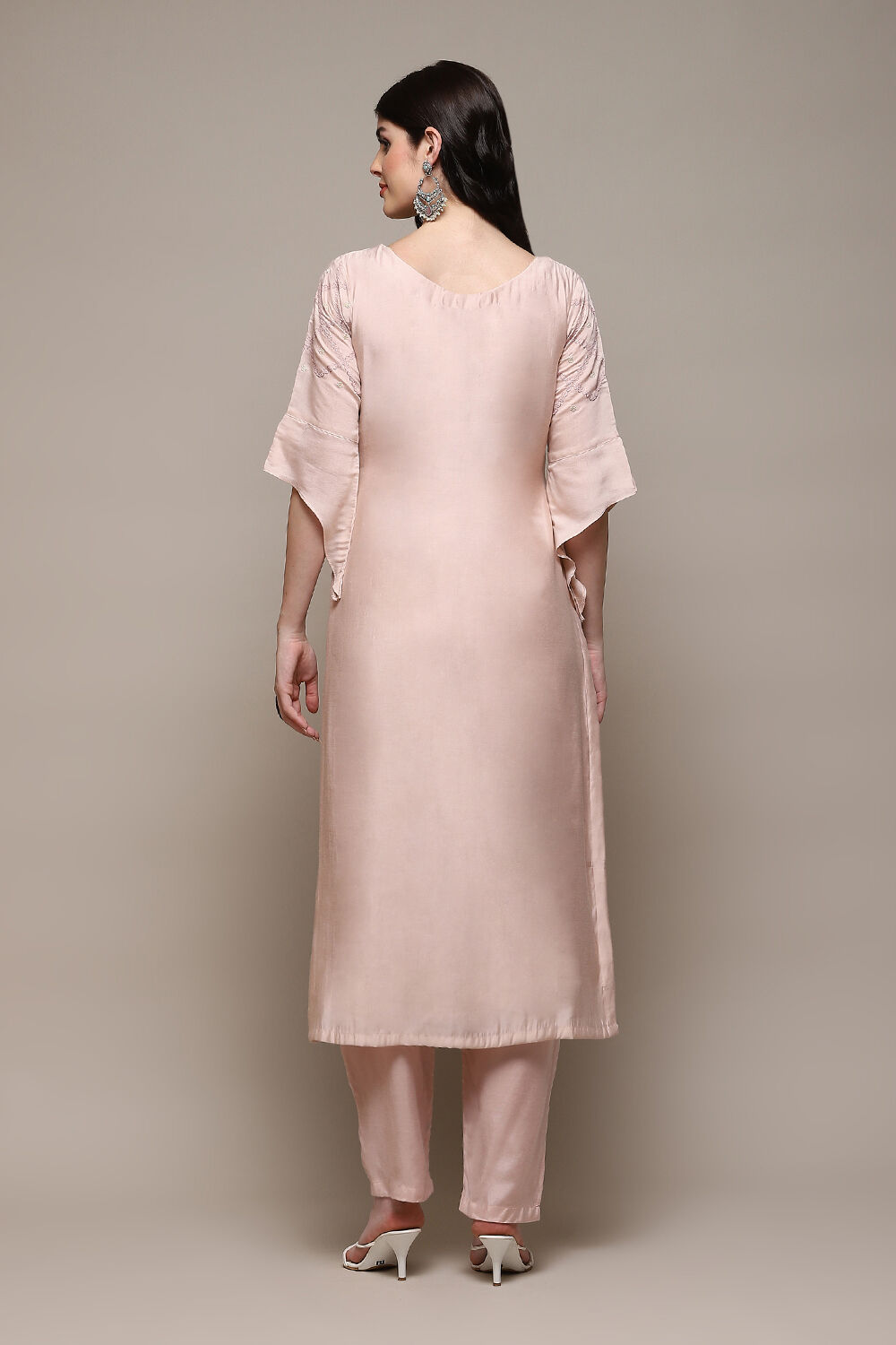 Light Pink Chanderi Blend Printed Unstitched Suit Set image number 5