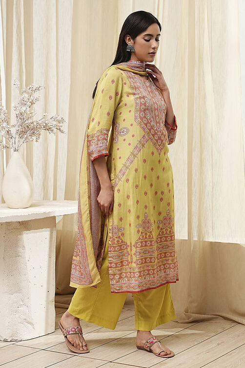 Green Modal Blend Straight Suit Set image number 5