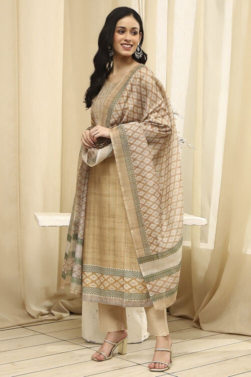 Pink Cotton Machine-Embroidered Unstitched Suit Set image number 1
