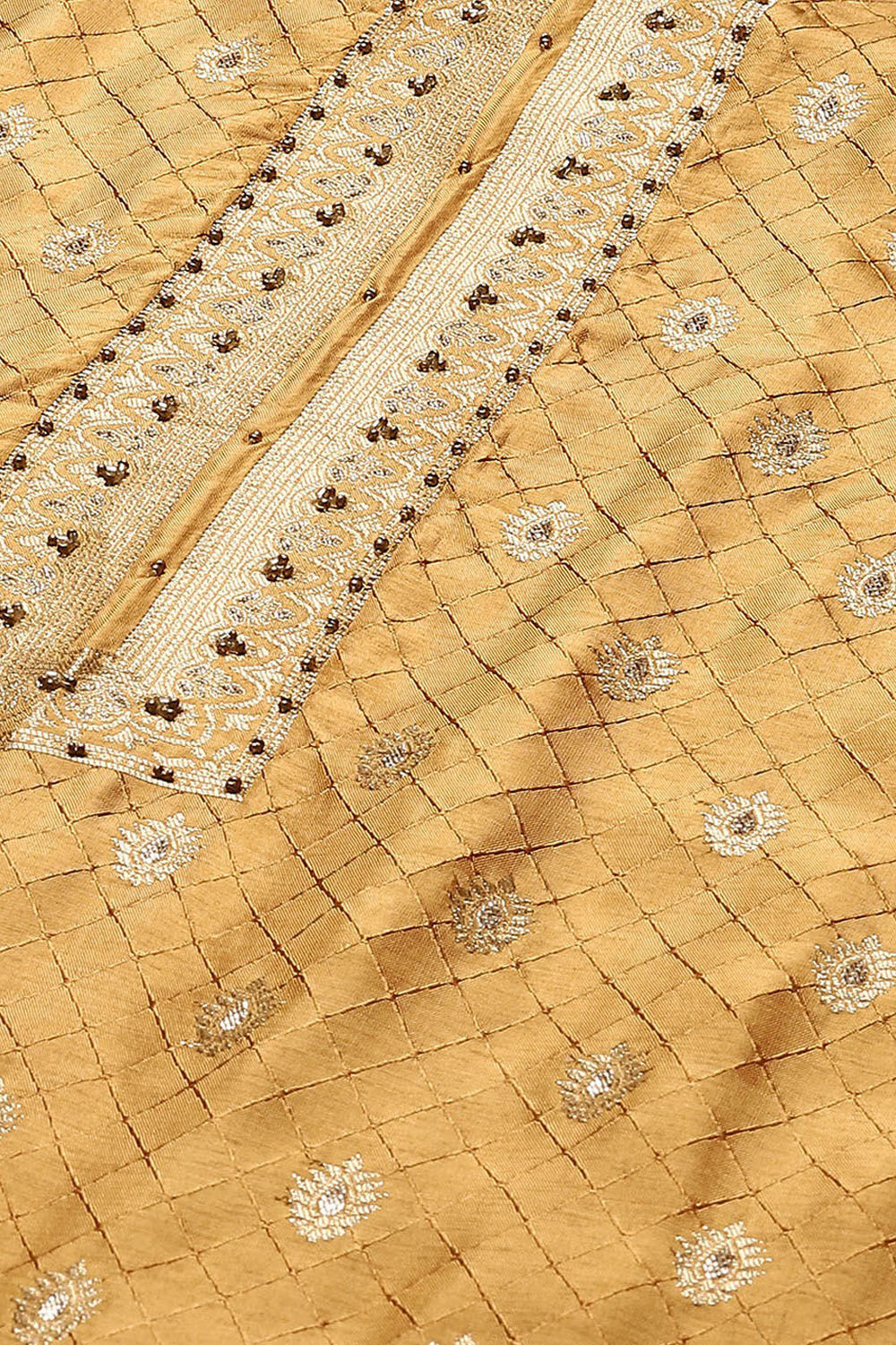 Mustard Viscose Straight Yarndyed Kurta Regular Pants Suit Set image number 1