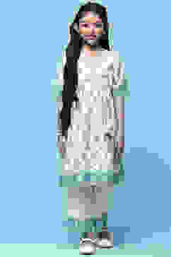 White Printed Cotton Flared Kurta With Straight Palazzo image number 6