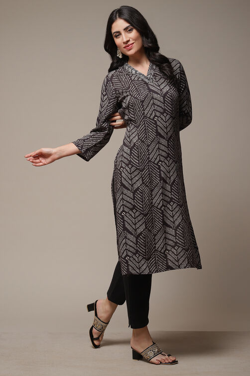 Beige LIVA Straight Printed Kurta image number 0