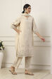 Beige Cotton All-Over Floral Straight Suit Set image number 5