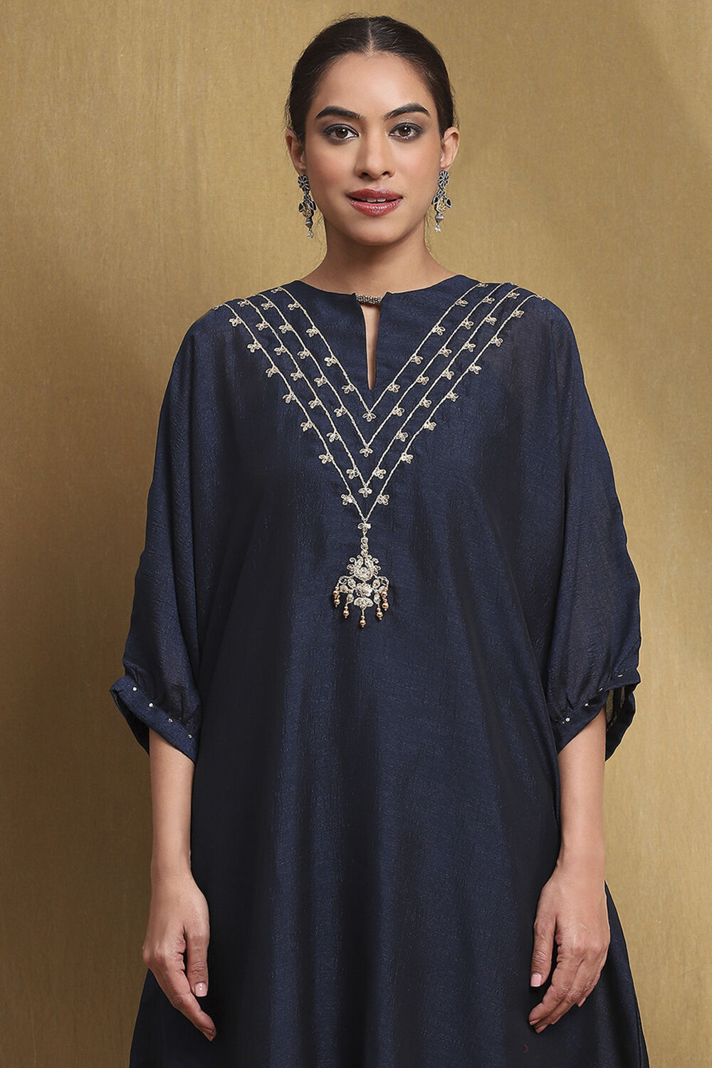 Midnight Blue Solid Festive Straight Kurta Set image number 1