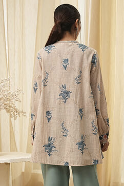 Beige Pure Cotton Shirt-Style A-Line Short Kurta image number 3