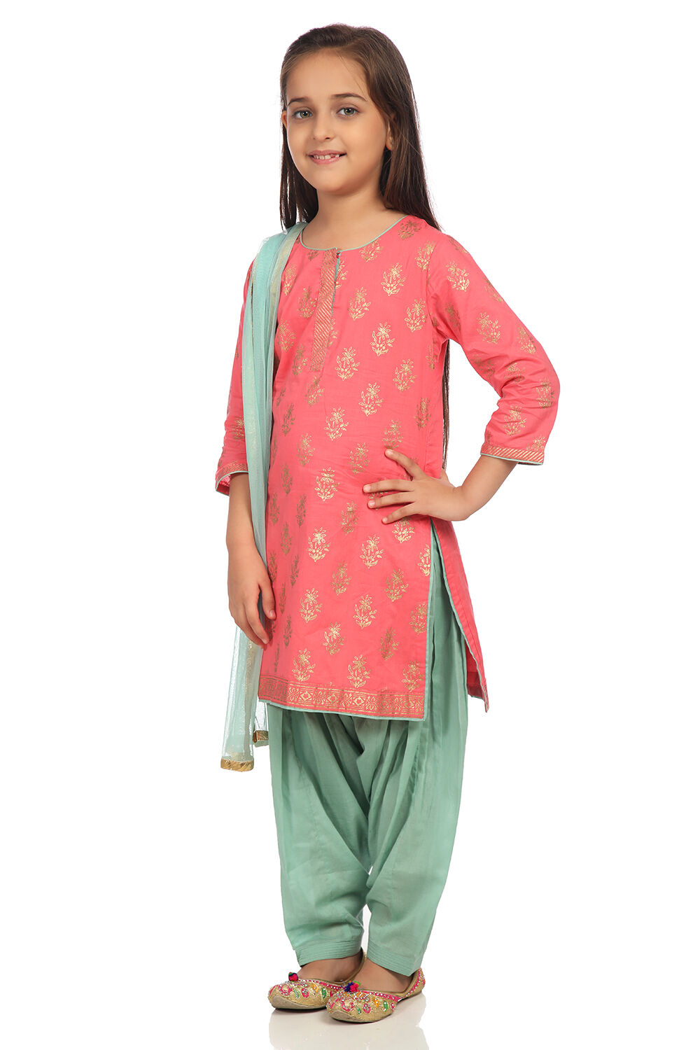 Pink Cotton Straight Kurta Patiala Salwar Suit Set image number 2