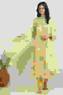 Yellow Cotton Printed Unstitched Suit Set image number 1