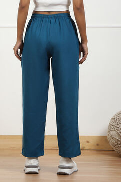 Blue Solid Mid-Rise Regular Fit Pants image number 5