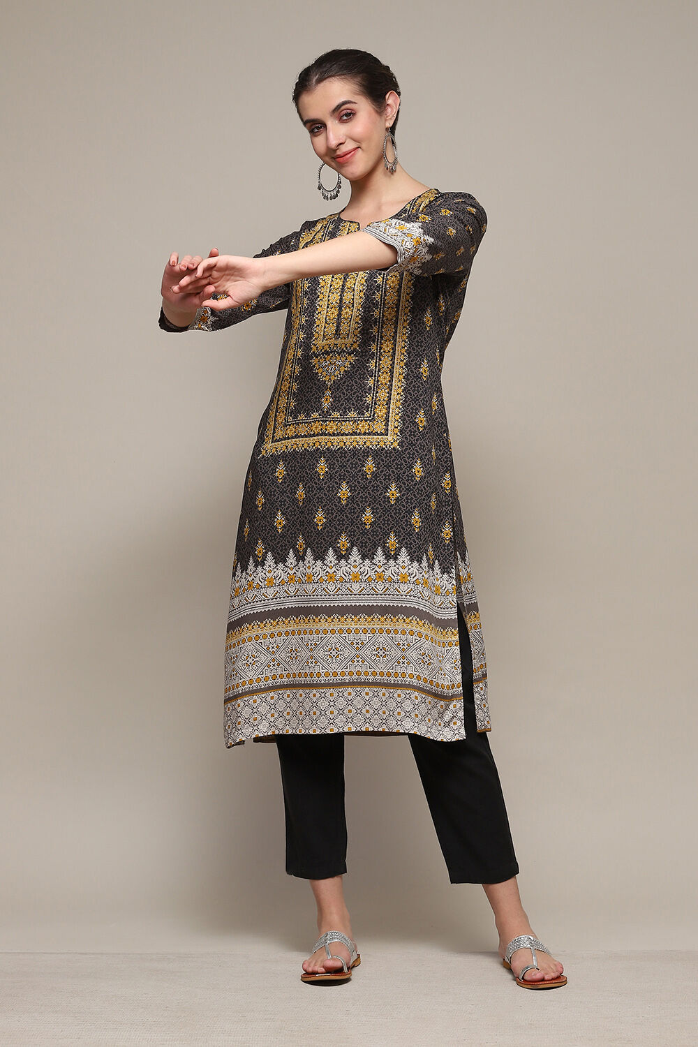 Green LIVA Straight Printed Kurta image number 0